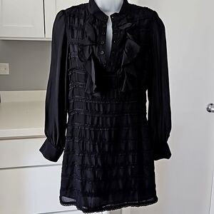 Jenny Han Black Lace Lined Dress Sheer Sleeves Side Hidden Zipper Sz.8
